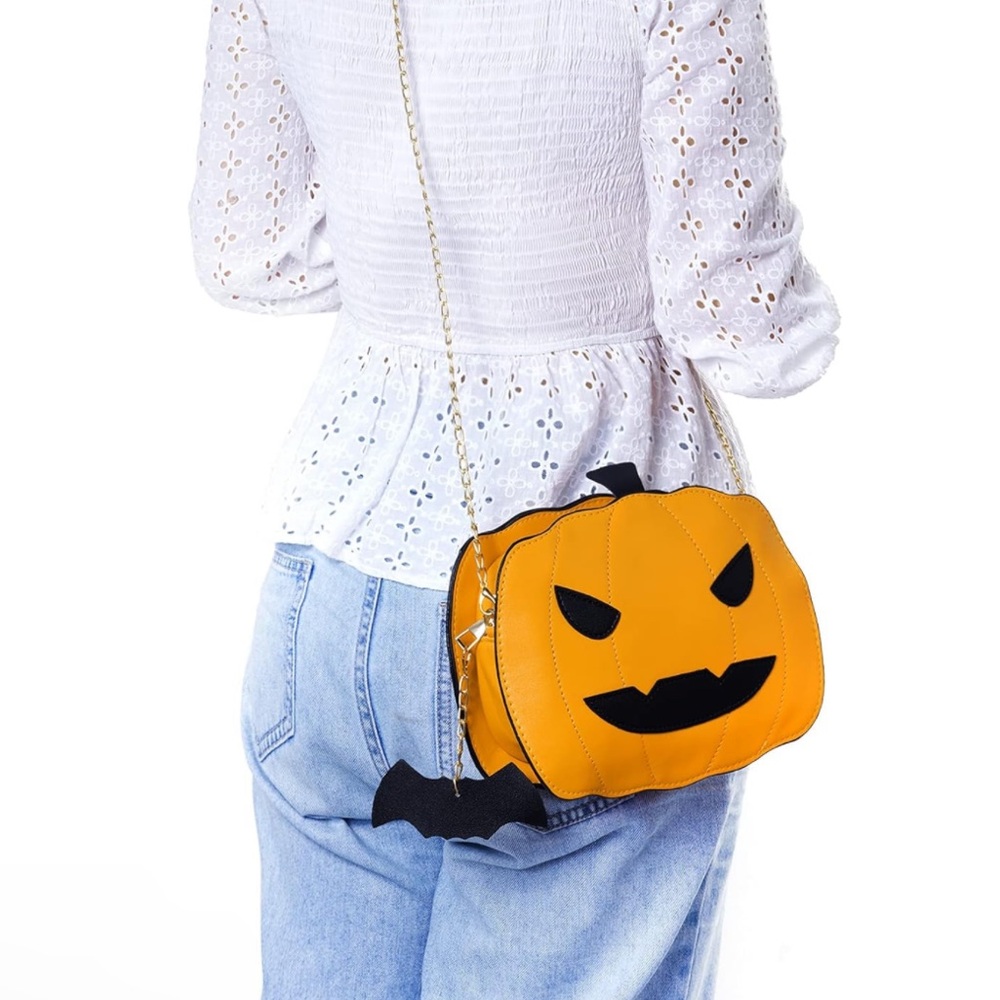 🎃NEW Pumpkin Jack O Lantern Sparkle Crossbody Bag Orange Black Cute Goth Spooky